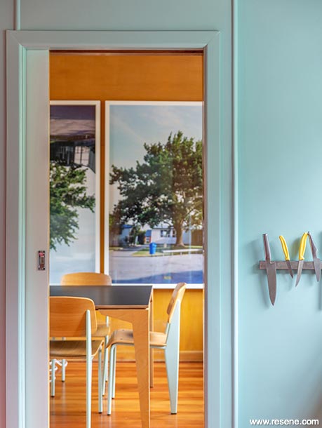 Blue kitchen entryway