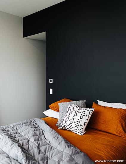 Blue feature wall bedroom
