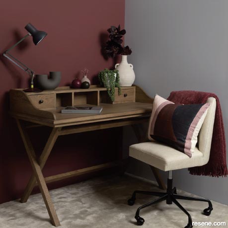 A dark luxe home office - The Broste Oak Desk