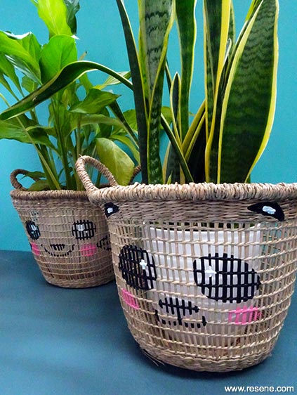 Painted cane baskets