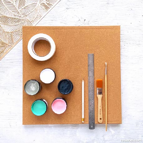 Supplies used for colourful corkboard project