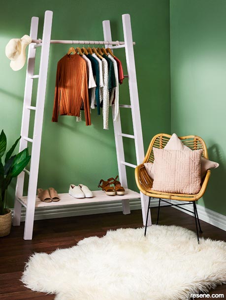 A stylish clothes rack made from an old ladder