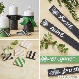 Make plant tags, striped coasters and candle cans.
